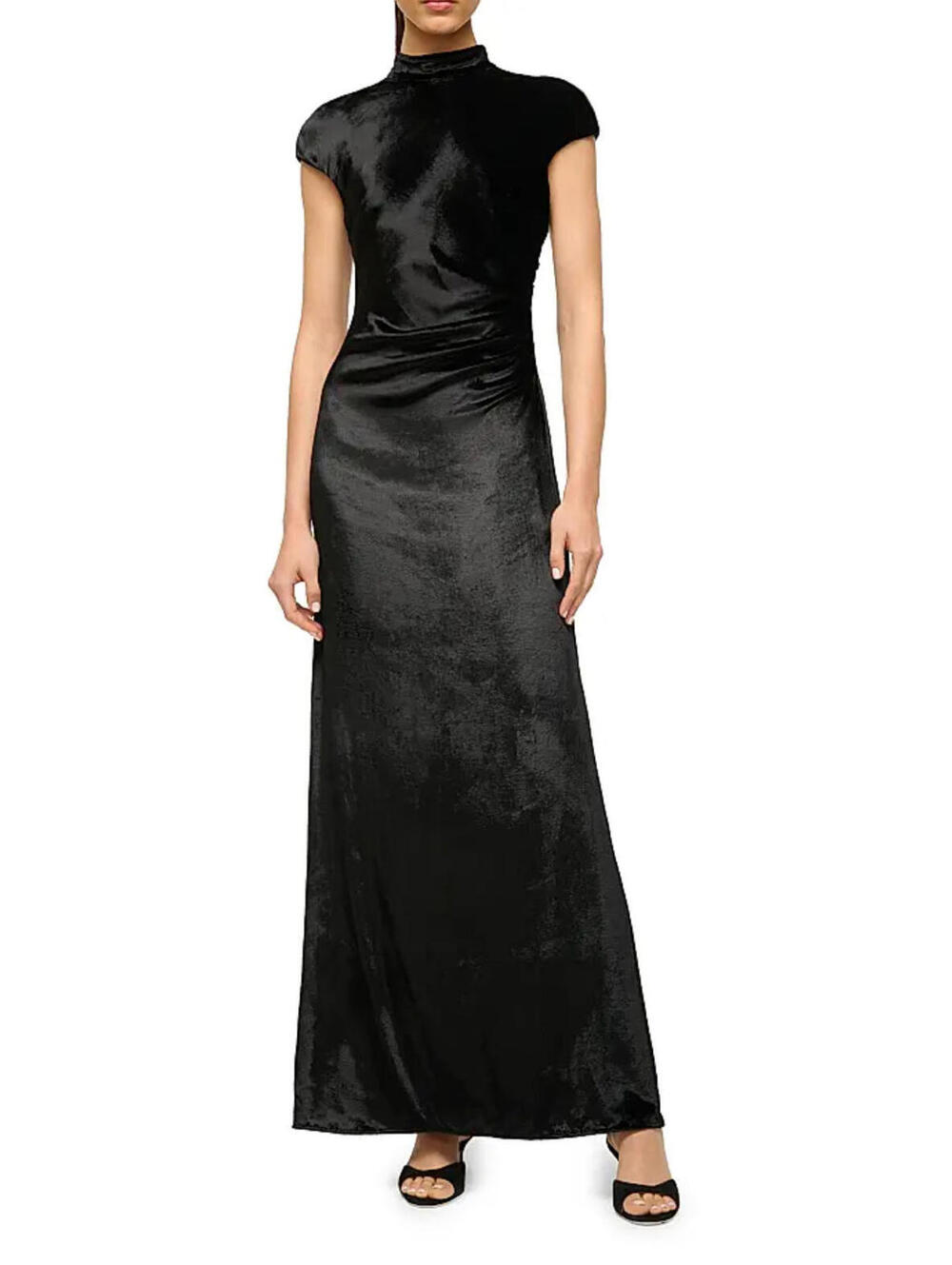 NWT Staud Tina Black Crushed Velvet Open Back Dress Gown Formal Prom 4/small
